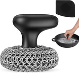 Purgreat Cast Iron Scrubber | Dish Scrub Brush | 316 Cleaner Chainmail Scrubber for Cast Iron Pan Skillet Cleaner - Dish Scouring Pad Dishwasher Safe Cleaning Kit, Black 02