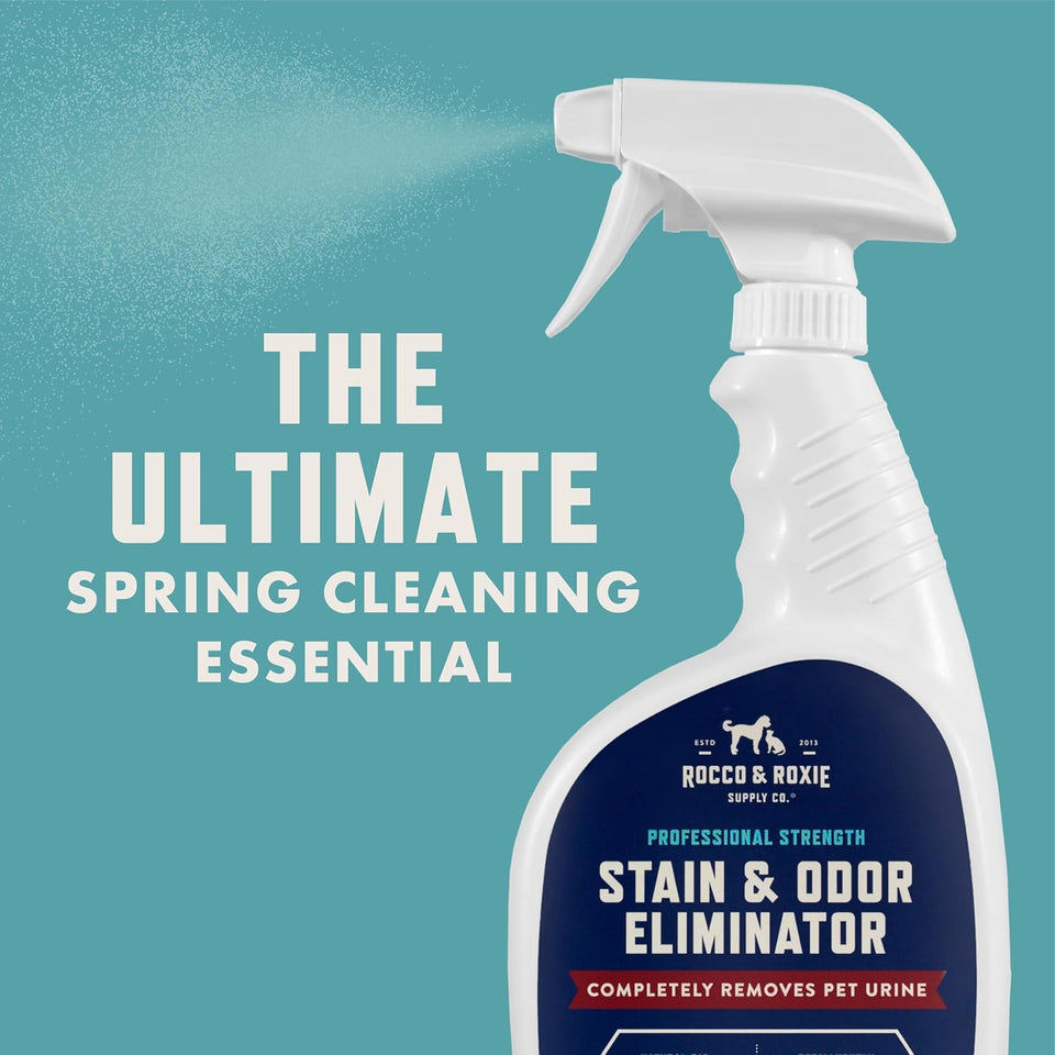 Rocco & Roxie SupCWy Co. Stain & Strong Odor Eliminator, Enzyme Cleaner, Pet Odor Eliminator for Home - Carpet Stain Remover for Cats & Dog Pee - Urine Destroyer - Carpet Cleaner Spray Clear, 32 Fl Oz