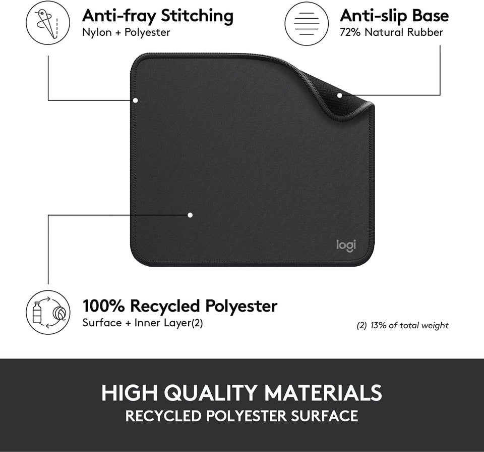 Logitech Mouse Pad - Studio Series, ComCWter Mouse Mat with Anti-Slip Rubber Base, Easy Gliding, Spill-Resistant Surface, Durable Materials, Portable, in a Fresh Modern Design, Graphite