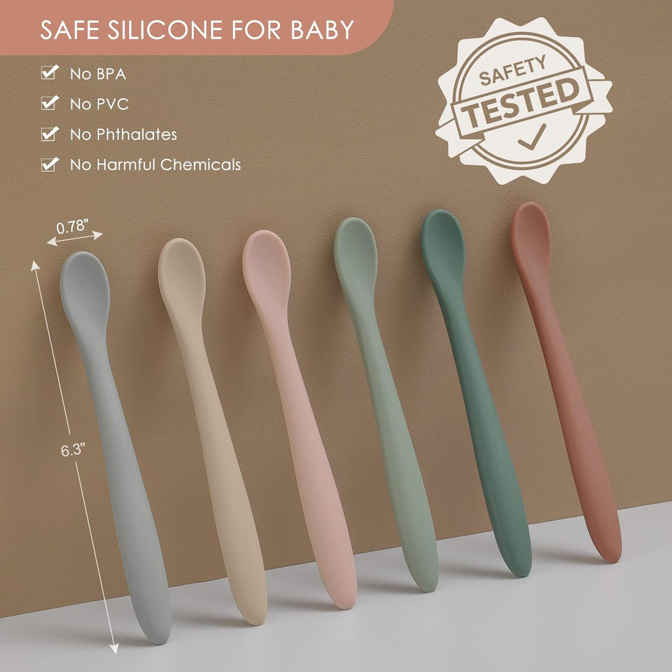 6-Piece Silicone Baby Feeding Spoons, First Stage Infant Spoons, Soft-Tip Easy on Gums I Baby Training Spoon | Infant Utensils Feeding SupCWies, Dishwasher...