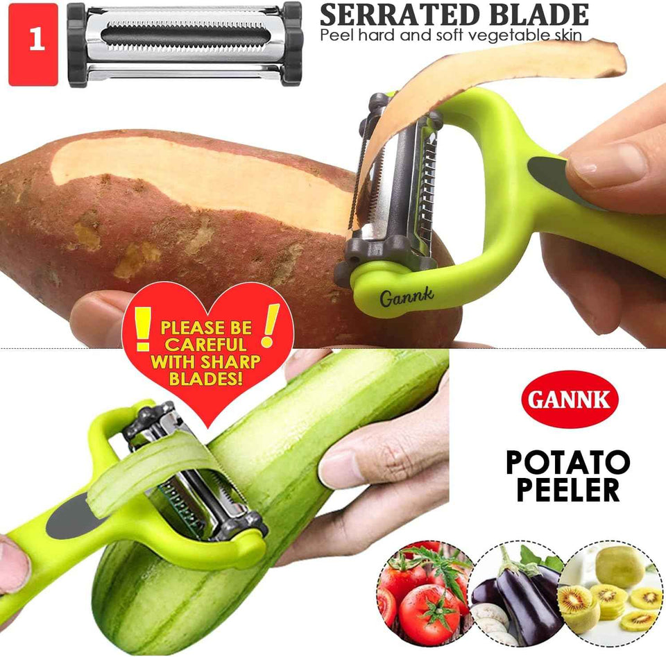 GANNK 3 in 1 Blade Spin Design Potato Apple Vegetable Peelers for Kitchen, I and Y Peelers for Fruit Veggie Potatoes Carrot Cucumber