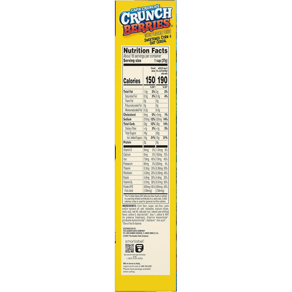 Cap'n Crunch Cereal, Crunch Berries, 20.5oz Box