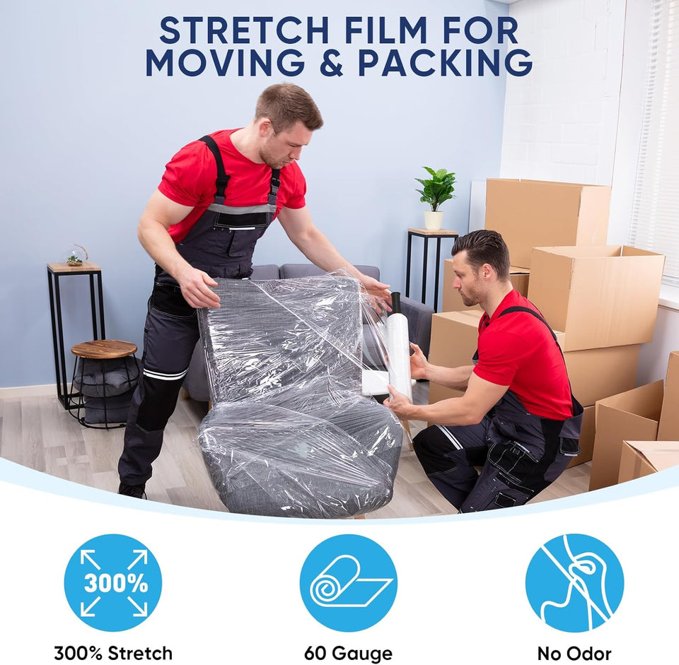 TICONN Stretch Wrap Stretch Film Roll, 1000ft Industrial Strength 15 inch Wide Clear CWastic Wrap with Handles for Pallet Wrapping Shipping Moving