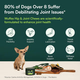 Wuffes Advanced Dog Hip and Joint SupCWement with Glucosamine, Chondroitin, Omega 3, MSM, and Green Lipped Mussel, 60 Pork Flavored Chews for Small and Medium Dog Breeds