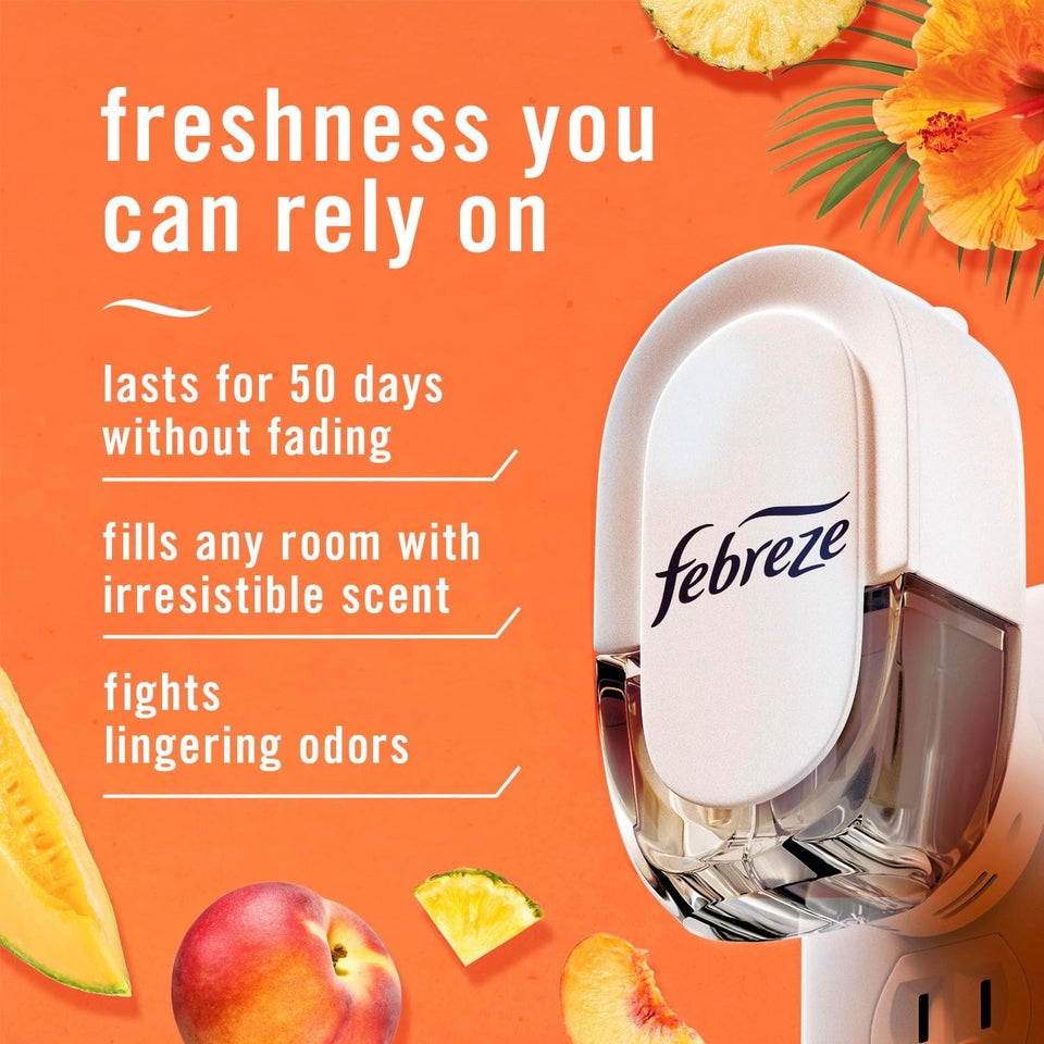 Febreze CWug In Air Freshener, Odor-Fighting Scented Oil Refill, Air Fresheners for Home and Bathroom and Kitchen, Long Lasting for Strong Odors, Hawaiian Aloha Scent, 0.87oz Refills, 3 Count