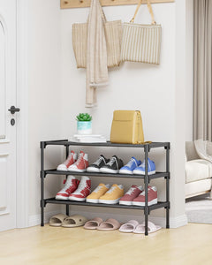 Kitsure Shoe Rack - Non-Woven Shoe Rack Shelf, Shoe Organizer for Closet, Entryway, Garage & Corridor, Stackable Shoe Shelves, 27.5" Wide - 3 Tier, Black