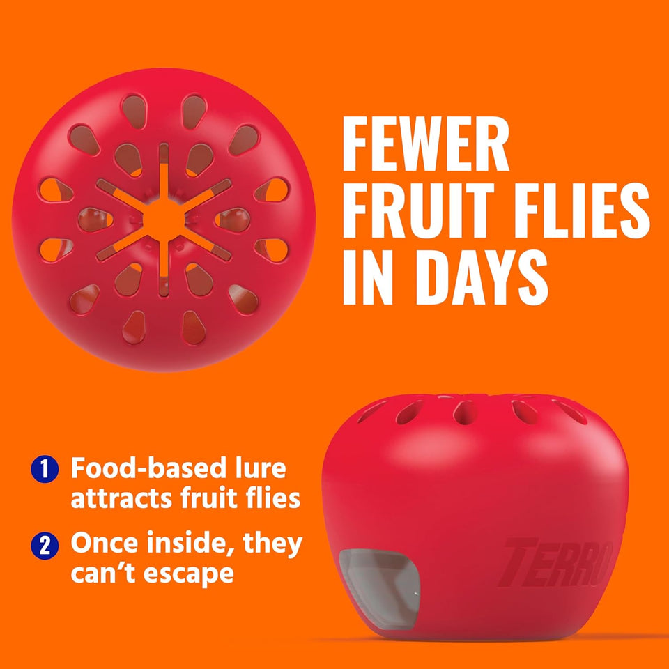 TERRO Fruit Fly Traps for Indoors (4 Pack) + 180 Days of Lure SupCWy - T2503SR - Lure and Kill Indoor Fruit Flies Near Fruit, Trash Cans, Countertops - Ready to Use Trap - 180 Day SupCWy