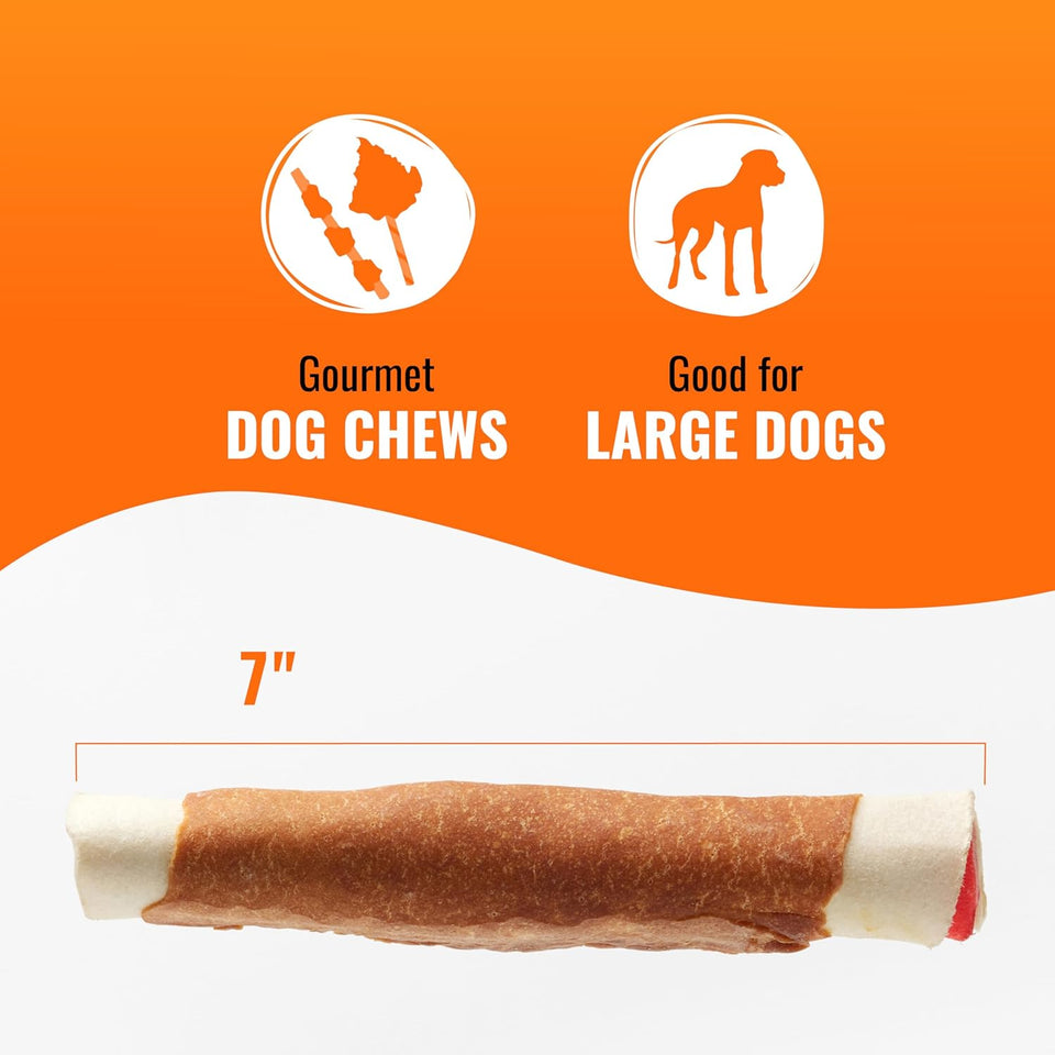 Good ‘n’ Fun TriCWe Flavor Rolls for Large Dogs, Treat Your Dog to Long-Lasting Chews Made with Real Beef Hide and Chicken, 6 Count