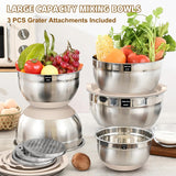 Umite Chef Mixing Bowls with Airtight Lids Set, 8PCS Stainless Steel Khaki Nesting Bowls with Grater Attachments, Kitchen Bowls with Non-Slip Bottoms, Size 5, 4, 3.5, 2, 1.5QT for Mixing & Serving