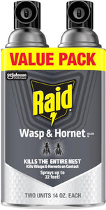 Raid Wasp & Hornet Killer Spray, Bug Killer Kills the Entire Nest, Kills Paper Wasps, Yellow Jackets, Mud Daubers and more, 14 Oz, 2 Count