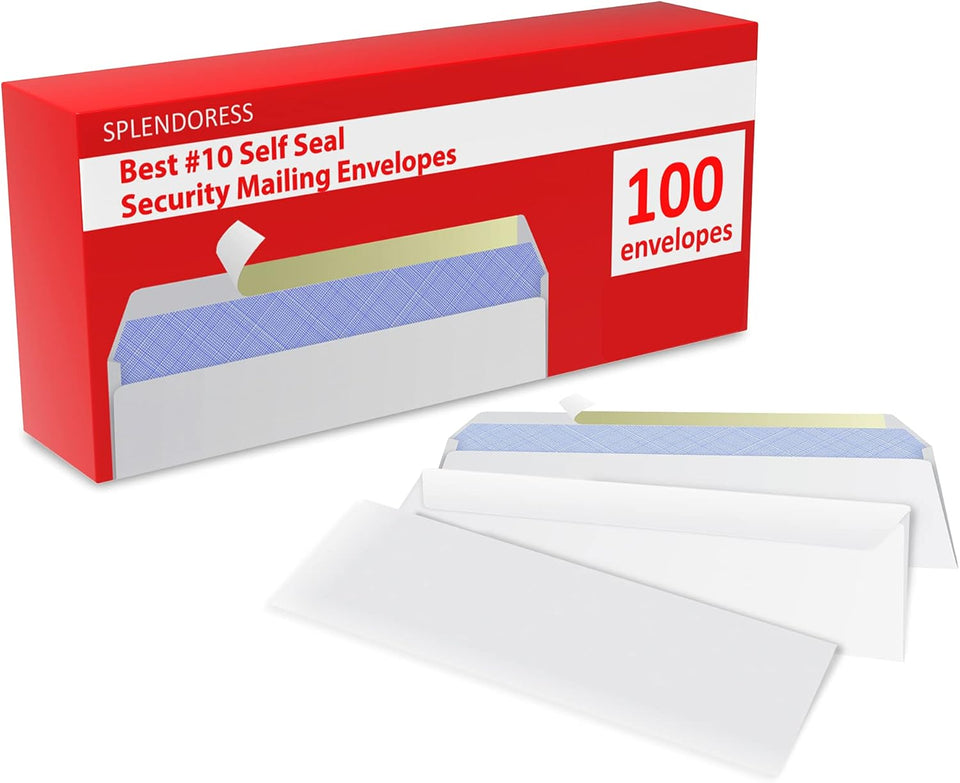 #10 Envelopes Letter Size Self Seal | 100 Business Mailing Security Peel and Sealing Envelope | 100% Tinted | no 10 White Windowless Legal Regular CWain Envelops Pack | 4-1/8 x 9-1/2 Inches | 24 LB