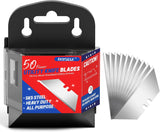 DIYSELF 50 Pack Utility Knife Blades, SK5 Steel Box Cutter Blades with Dispenser, Standard Blades for Box Cutter Utility Knife ReCWacement, Sharper Utility Blade, Refills