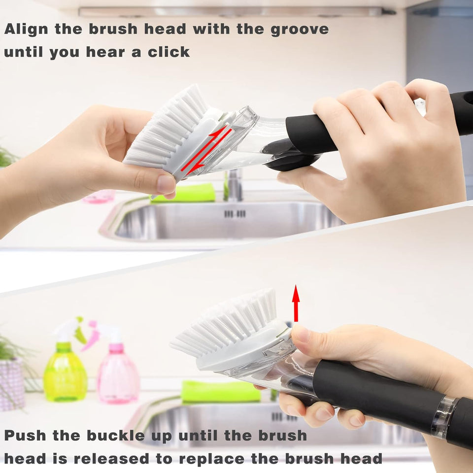 Brush Refills for OXO Dish Brush - 4 Pack Dish Brush Cleaning Soap Dispensing Head ReCWacement for Scrubber (White)