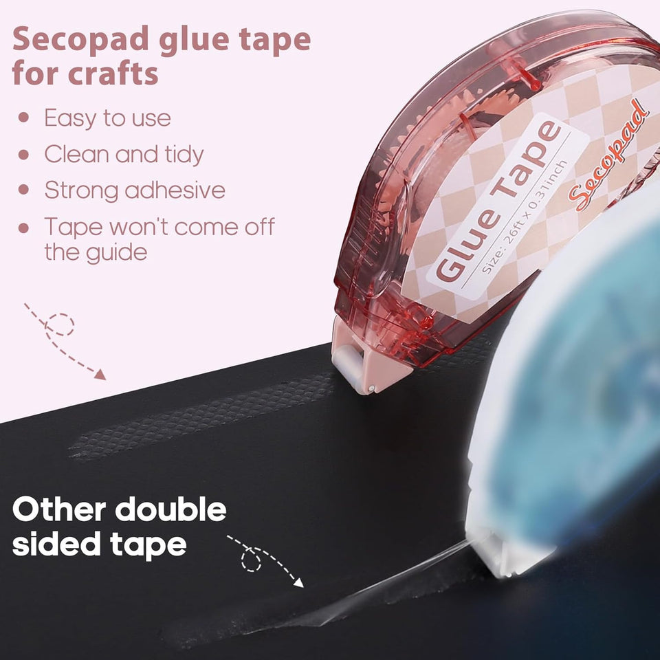 Secopad Scrapbook Tape, 4 Pack Double Sided Tape Roller for Crafts, Adhesive Glue Runner Scrapbooking SupCWies Journaling School Office Teacher SupCWies, 0.3IN x 26FT, Clear Light-Colored Shell