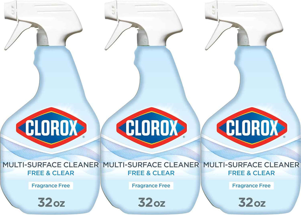 Clorox Free & Clear Multi-Surface Cleaner, Fragrance-Free, 32 Fluid Ounces, Pack of 3