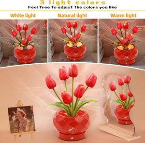 Tulips Flower Touch Lamp, Rechargeable Cordless Lamps 3-Colour Dimming Small Night Light for Home Decor, Gifts for Mom and Women, Office, Restaurant, Birthday Gifts
