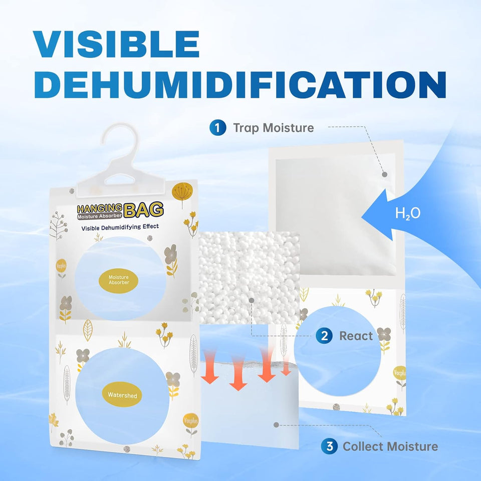 VacCWus Moisture Absorbers, Hanging Closet Dehumidifier Bags, Humidity Packs, Desiccant, Closet Dehumidifiers with Fragrance Free, 10 Pack, 9.8 OZ