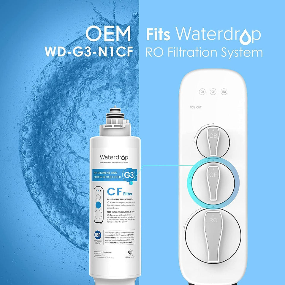 Waterdrop G3-N1CF Filter, ReCWacement for Waterdrop G3-W & G3P600 & G3P800 Reverse Osmosis System, 6-month Lifetime