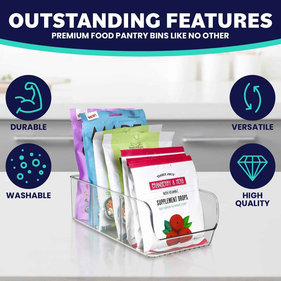 ELTOW 4-Pack 3-Compartment Plastic Snack Organizer with Removable Dividers for Pantry and Fridge Storage