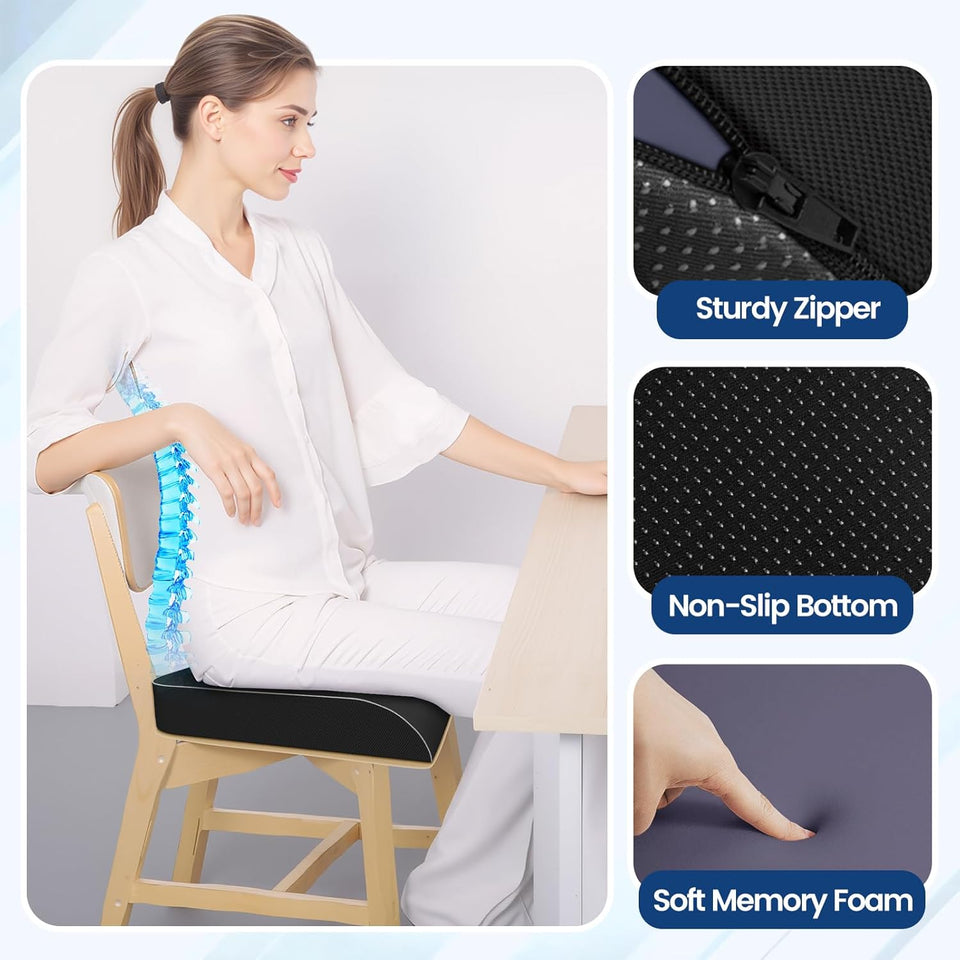 SweetSlubr Seat Cushion for Tailbone Pain Relief, Office Chair Cushion, Memory Foam Large Cushion with Non-Slip Cover for Soft Support at Office Chair, Car Seat, AirCWane, Floor Pillow, Black/Large