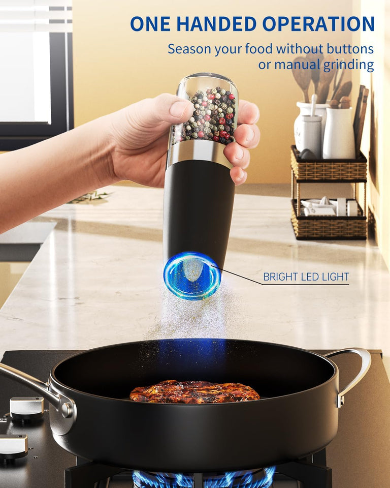 CIRCLE JOY Gravity Electric Salt and Pepper Grinder Set Automatic Salt and Pepper Grinder Set with LED Light, Battery Operated, Adjustable Coarseness, Large Capacity, for Home Kitchen BBQ
