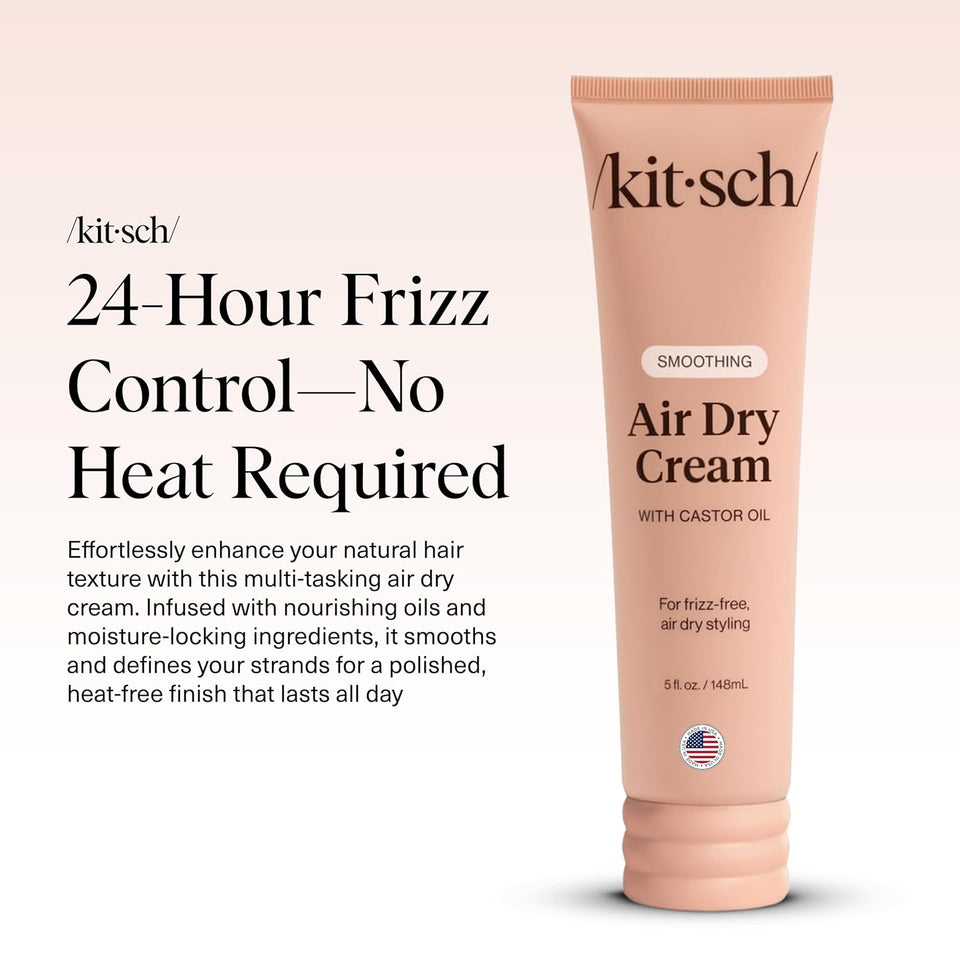 Kitsch Smoothing Air Dry Cream for Hair – Frizz Control Hair Care Product with Castor Oil & Coconut Oil – Weightless Styling Cream - Enhances Natural Texture Appearance | Ideal Gifts for Women – 5 oz