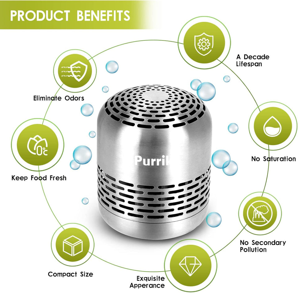 Purriko Refrigerator Deodorizer,Lasts for 10 Years,Refrigerator Odor Eliminator,Fridge Deodorizer,More Effective Than Baking Soda Bamboo Air Purifying Bags