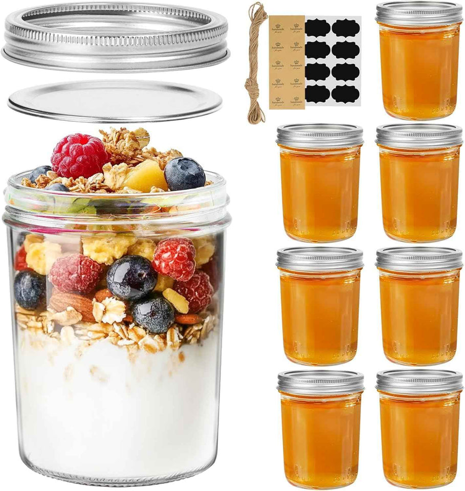 ComSaf Mini Mason Jars 4oz - 8 Pack, Regular Mouth Mason Jar with Lids and Seal Bands, Small Glass Canning Jar for Spice, Jam, Honey, Jelly, Dessert, Shower Wedding Favors, DIY Candles Decor