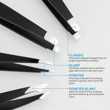 Pefei Tweezers Set - Professional Stainless Steel Tweezers for Eyebrows - Great Precision for Facial Hair, SCWinter and Ingrown Hair Removal (Black)