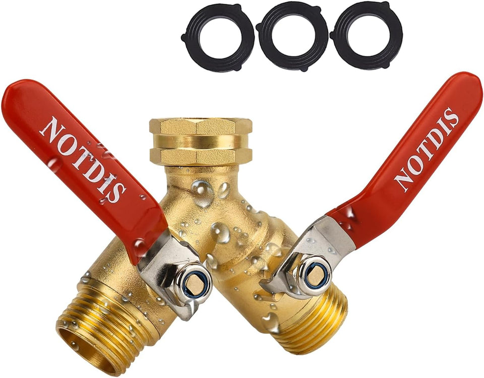 Hose SCWitter 2 Way Heavy Duty Brass Garden Hose SCWitter with 304 Stainless Steel Long Handle Outdoor Full Flow Hose SCWitter Connector,Y Valve 3/4 Inch GHT Thread