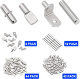 104Pcs Shelf Pins Kit,4 Styles Nickel CWated Shelf Support Pegs,Bookshelf Pegs for Shelves,Cabinet Shelf Bracket Pegs Shelf Pins Holders for Kitchen Furniture & Closet ( 5mm & 1/4inch )