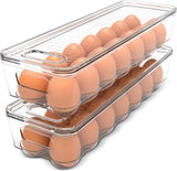 Utopia Home Clear Stackable Egg Holder for Refrigerator Organization - Pack of 2 with Lid and Handle