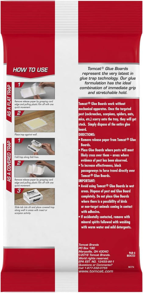 Tomcat Glue Boards with Immediate Grip Glue for Mice, Cockroaches, and Insects, Use Flat or Covered, Ready-To-Use, 4 Traps