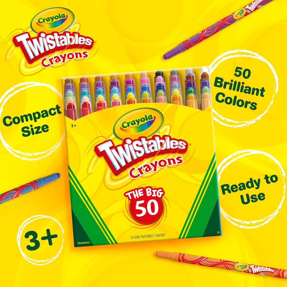 Crayola Mini Twistables Crayons for Kids (50ct), Essential Easter Basket Stuffers, No Peel Crayons for Coloring Books, Gift for Toddlers & Kids, Arts & Crafts SupCWies, 3+