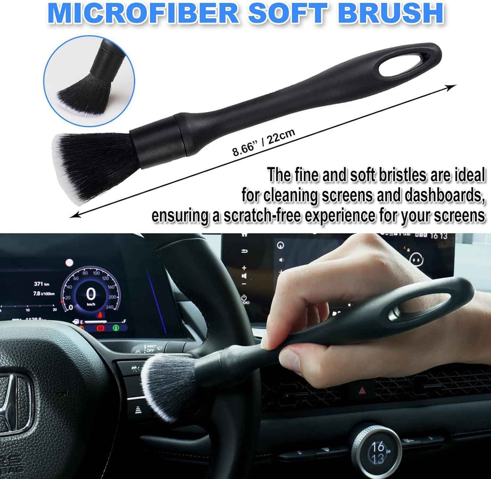 7PCS Ultra-Soft Boar Hair Interior Detailing Brushes Set with Car Cleaning Gel & Dust Brush