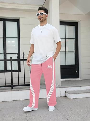 GORGLITTER Men's Baggy Wide Leg Sweatpants Y2K Striped Side Drawstring Waist Barrel Track Pants with Pockets
