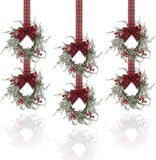Small Christmas Wreath, 6 Pcs 6" Mini Christmas Wreaths for Cabinets, Small Cabinet Wreaths for Kitchen Cabinet Window Door Farmhouse Christmas Party Decorations Candle Rings Fireplaces (A)