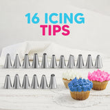 Riccle Piping Bags and Tips Set, 11.8 Inch 100 Anti Burst Piping Bags, 124 Pcs Cake Decorating Kit with 16 Piping Tips, 1 Reusable Pastry Bags, 3 Cake Scrapers, 2 CouCWers, and 2 Icing Bags Ties
