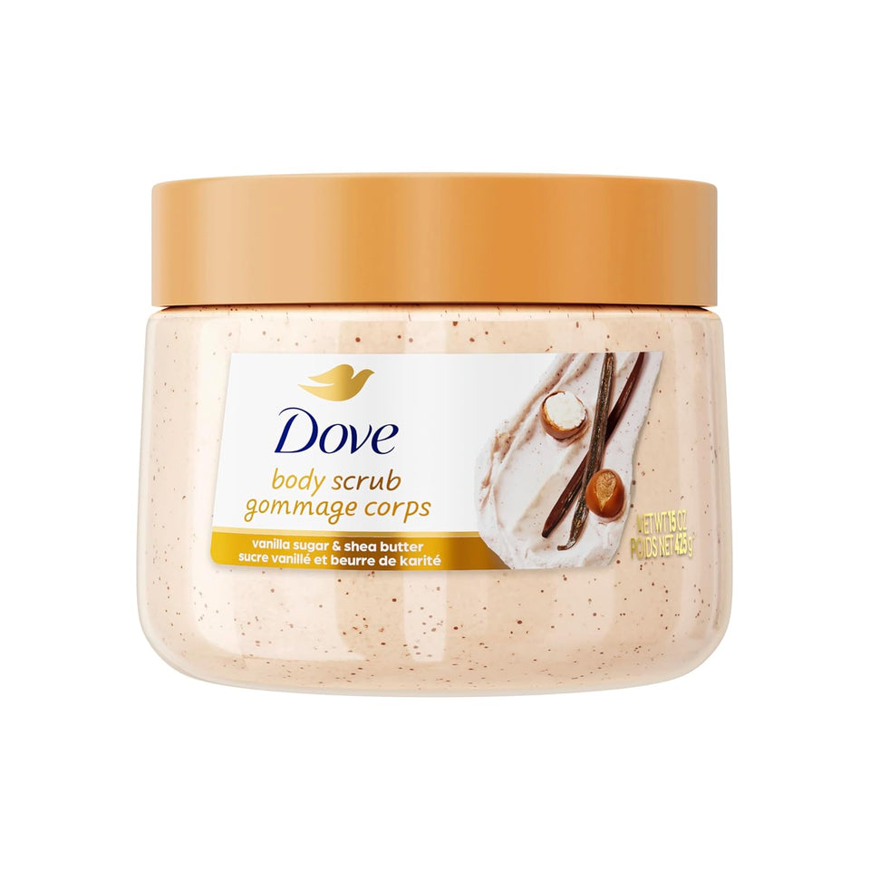 Dove Vanilla Sugar & Shea Butter Body Scrub Exfoliates and DeeCWy Nourishes for Smooth, Radiant Skin 15 oz