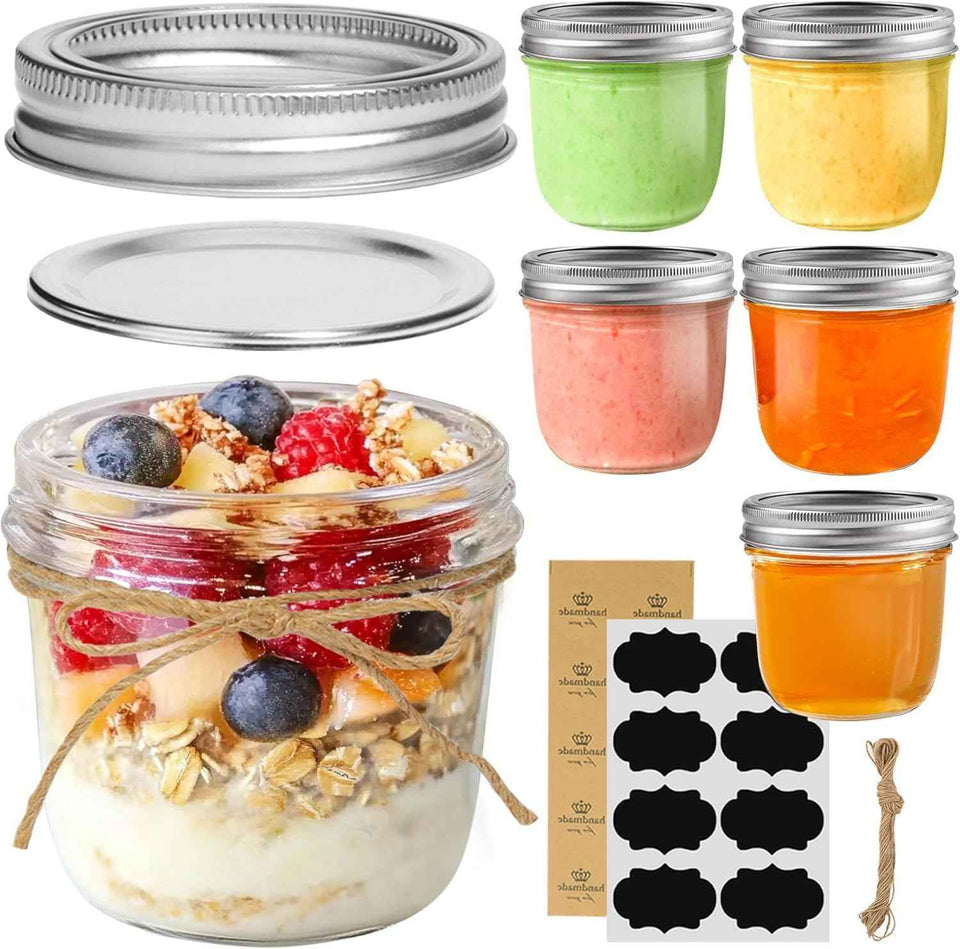 ComSaf Mini Mason Jars 4oz - 8 Pack, Regular Mouth Mason Jar with Lids and Seal Bands, Small Glass Canning Jar for Spice, Jam, Honey, Jelly, Dessert, Shower Wedding Favors, DIY Candles Decor