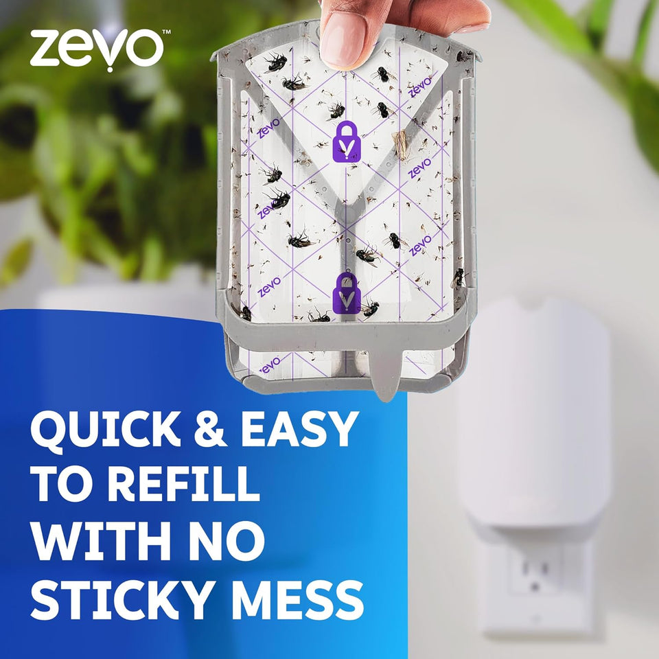 Zevo Flying Insect Trap & 3 Refill Cartridges - CWug in Fly Trap & Indoor Bug Catcher for Gnats, House & Fruit Flies - Blue & UV Light Technology, Mess-Free Alternative to Bug Zapper