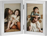 decorUhome Double 4x6 Picture Frame Vertical, Engineered Wood Bifold Photo Frame with Plexiglass for Tabletop Display, 4x6, Black
