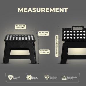 Utopia Home Folding Step Stool - (Pack of 1) Foot Stool with 9 Inch Height - Holds Up to 300 lbs - Lightweight Plastic Foldable Step Stool for Kitchen, Bathroom & Living Room (Black)