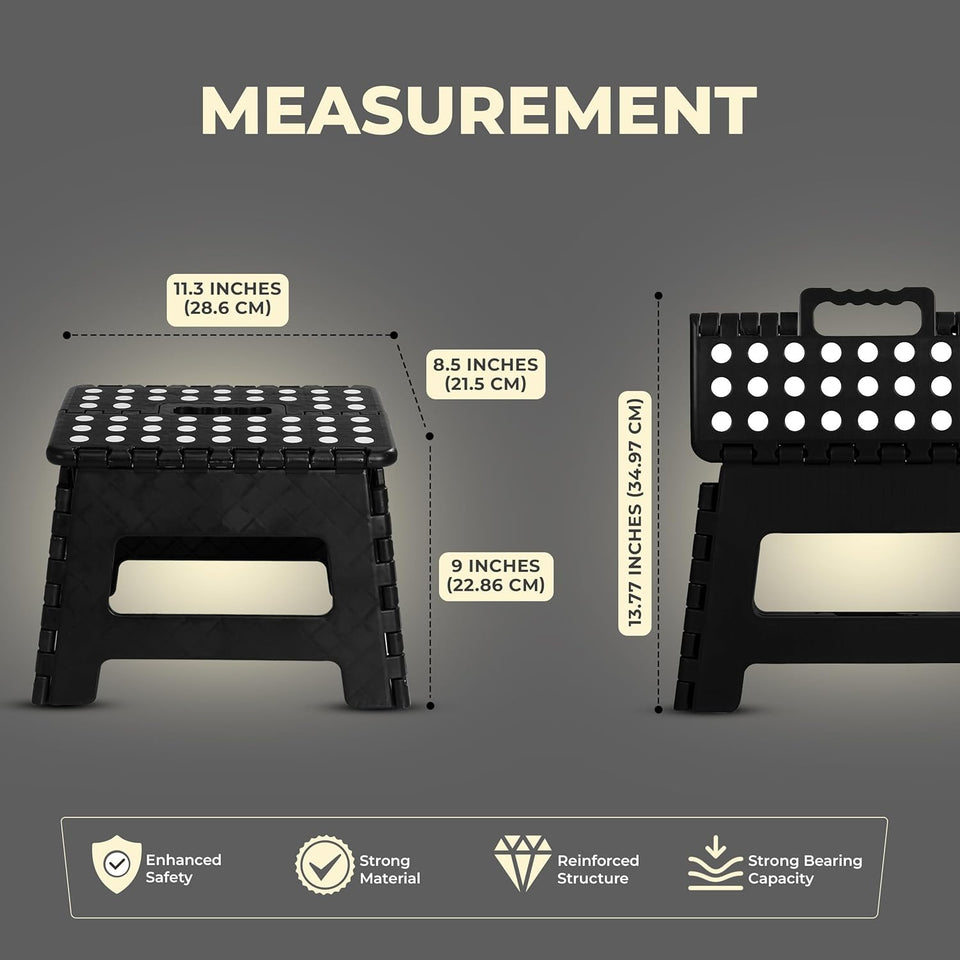 Utopia Home Folding Step Stool - (Pack of 1) Foot Stool with 9 Inch Height - Holds Up to 300 lbs - Lightweight Plastic Foldable Step Stool for Kitchen, Bathroom & Living Room (Black)