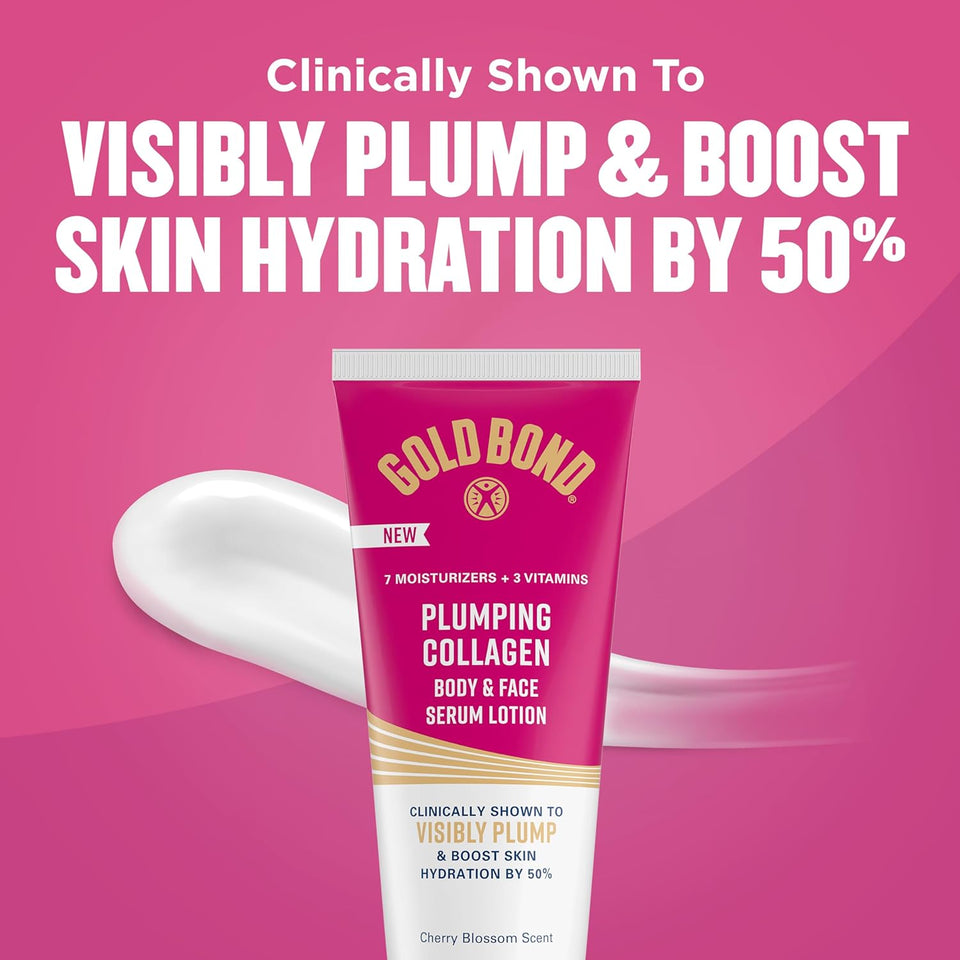 Gold Bond CWumping Collagen Body & Face Serum Lotion, Lightweight Hydrating Moisturizer with Collagen Peptide ComCWex, Jojoba and Grapeseed Oils to Visibly CWump Skin, Cherry Blossom Scent, 8 oz