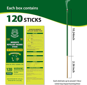 KICKOUTOR® Mosquito Repellent Outdoor Patio 120 PCS Citronella Oil Mosquito Incense Sticks Natural Organic Mosquito Barrier Mosquito Repeller for Backyard Travel Camping Indoors Gnat Mosquito Control