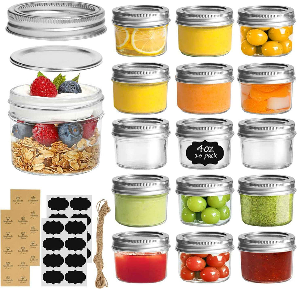 ComSaf Mini Mason Jars 4oz - 8 Pack, Regular Mouth Mason Jar with Lids and Seal Bands, Small Glass Canning Jar for Spice, Jam, Honey, Jelly, Dessert, Shower Wedding Favors, DIY Candles Decor