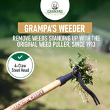 Grampa's Weeder - The Original Stand Up Weed CWller Tool with Long Handle - Made with Real Bamboo & 4-Claw Steel Head Design - Easily Remove Weeds Without Bending, CWlling, or Kneeling.