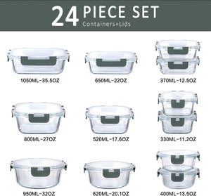 M MCIRCO 24-Piece Glass Food Storage Containers with Upgraded Snap Locking Lids,Glass Meal Prep Containers Set - Airtight Lunch Containers, Microwave, Oven, Freezer and Dishwasher