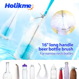 Holikme Bottle Brush Tube Cleaning Lab Set with Long Handle, Cup Cleaner for Washing Narrow Neck Beer Wine Decanter Pipes Lids Sinks Cap Covers, White